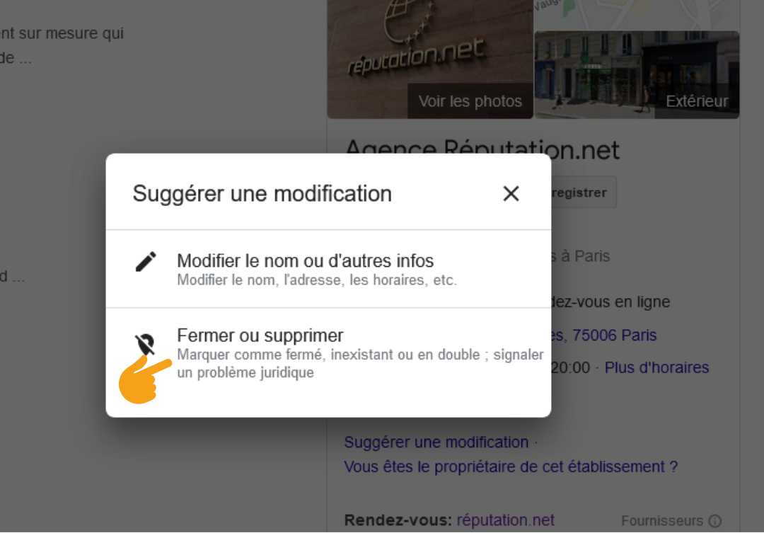 fiche google fermer ou supprimer